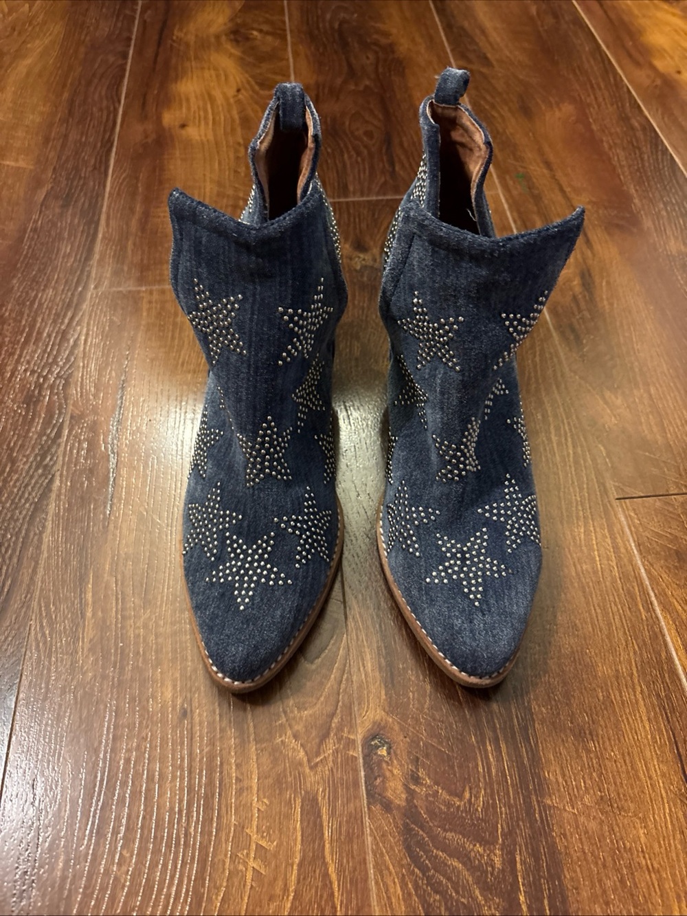Jeffrey Campbell Women’s Asterial star-studded denim ankle boots Size 8.5 M